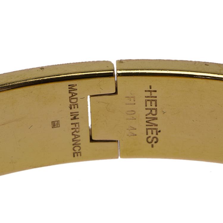 Pre Owned Hermes Clic Clac H White Enamel Gold-Plated Narrow Bracelet PM