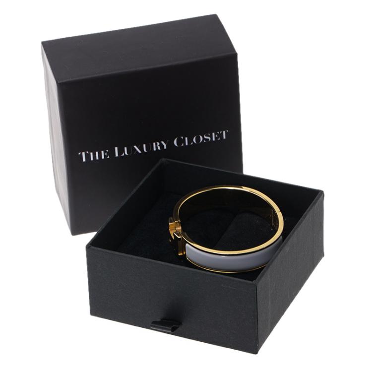 Pre Owned Hermes Clic Clac H White Enamel Gold-Plated Narrow Bracelet PM