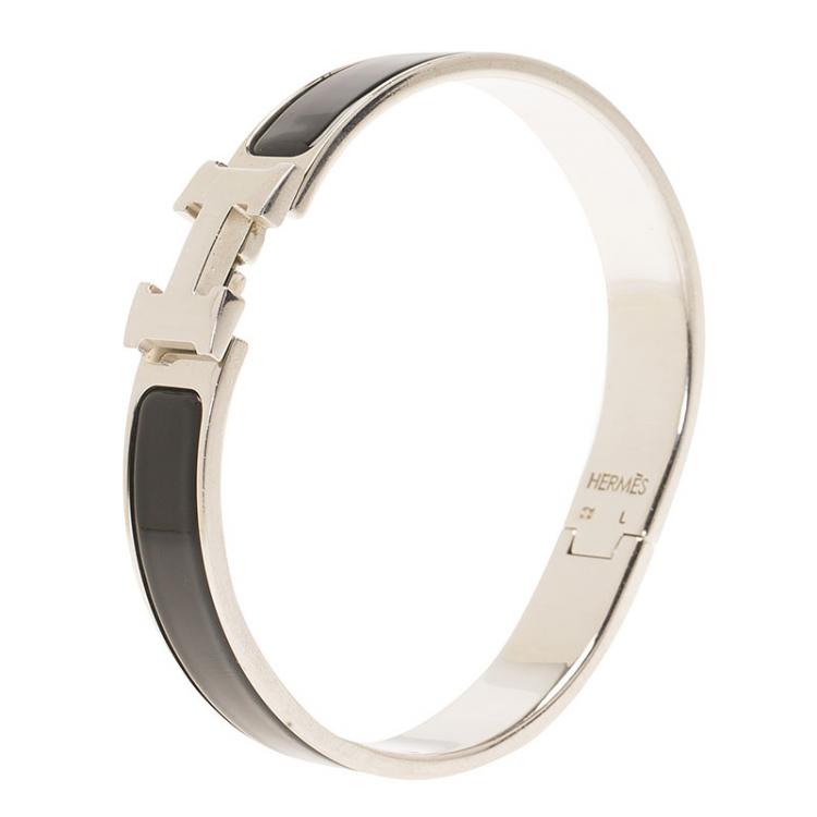 Hermes Narrow Clic H Bracelet (Noir/Palladium Plated) - GM