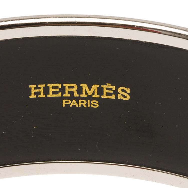 Pre Owned Hermes H Horse Printed Blue Enamel Palladium Plated Wide Bangle 21cm