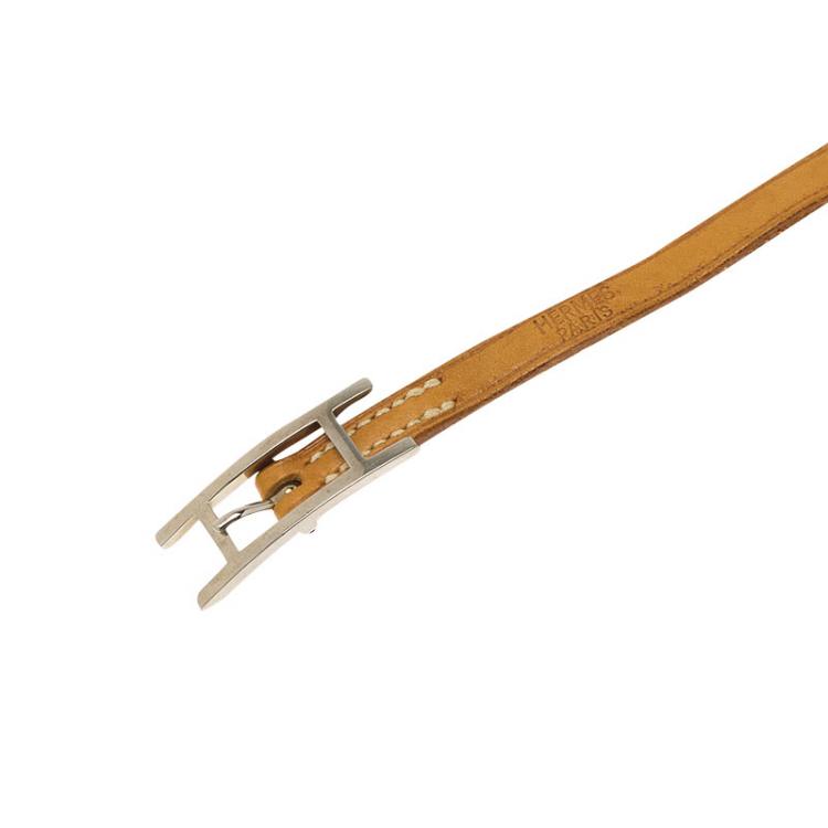 Pre Owned Hermès Hapi 3 MM Brown Leather Palladium Plated Bracelet