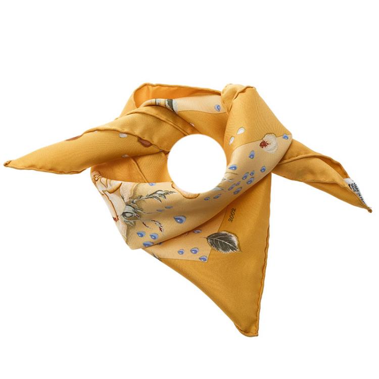 Hermes Yellow Floral Printed Silk Pocket Square Hermes | The Luxury Closet