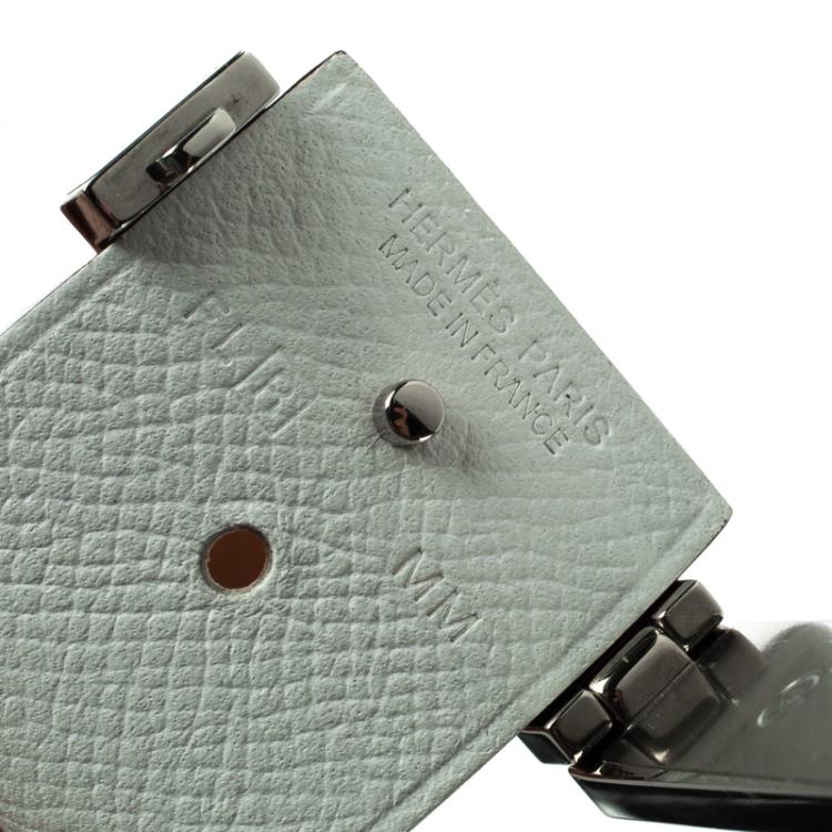 Pre Owned Hermes Imprévisible White Leather Palladium Plated Wide Bracelet