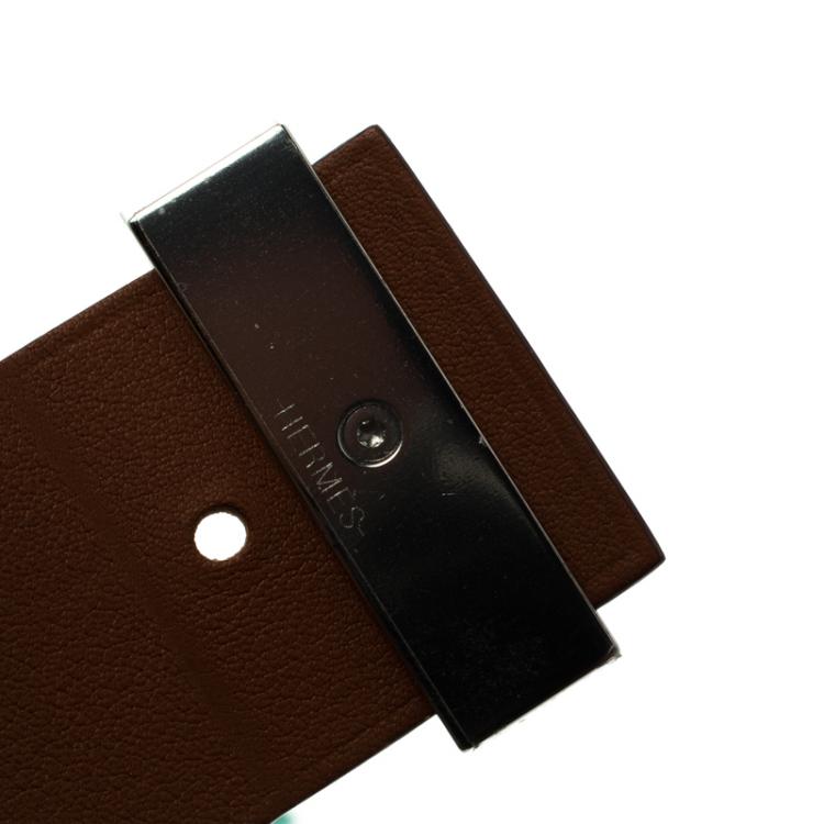 Pre Owned Hermes Imprévisible White Leather Palladium Plated Wide Bracelet