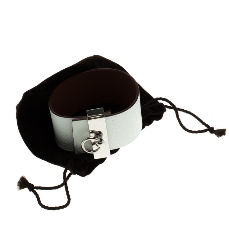 Pre Owned Hermes Imprévisible White Leather Palladium Plated Wide Bracelet