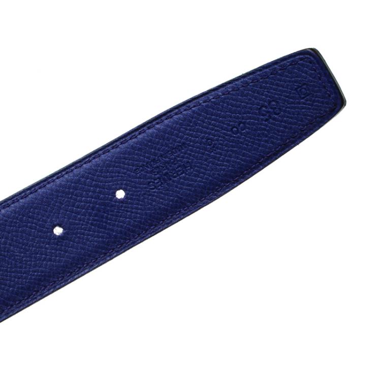 Pre Owned Hermes Dark Grey/Purple Leather Palladium Idem Belt 85 CM