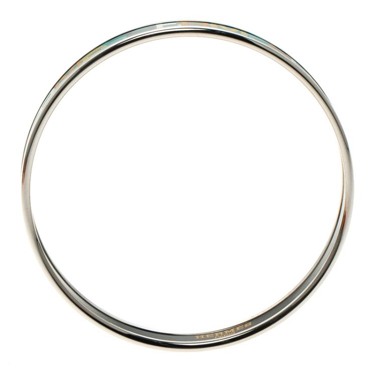 Pre Owned Hermes Capitales Multicolor Printed Enamel Narrow Bangle Bracelet GM