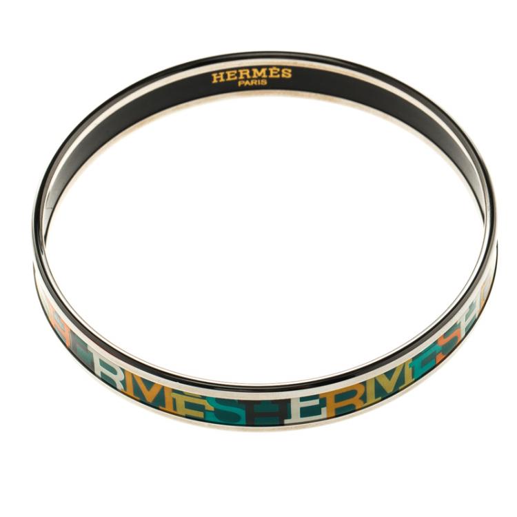 Pre Owned Hermes Capitales Multicolor Printed Enamel Narrow Bangle Bracelet GM