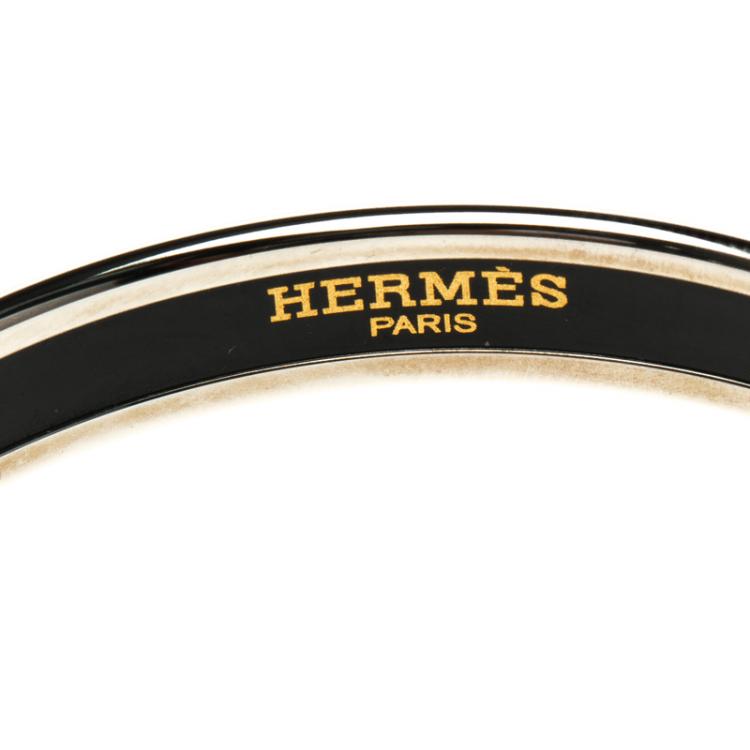 Pre Owned Hermes Capitales Multicolor Printed Enamel Narrow Bangle Bracelet GM
