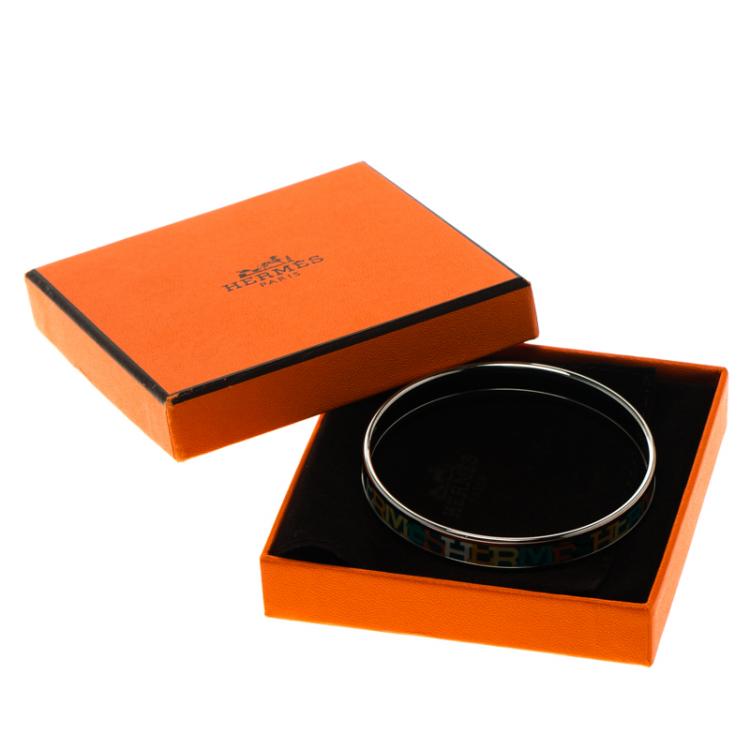 Pre Owned Hermes Capitales Multicolor Printed Enamel Narrow Bangle Bracelet GM