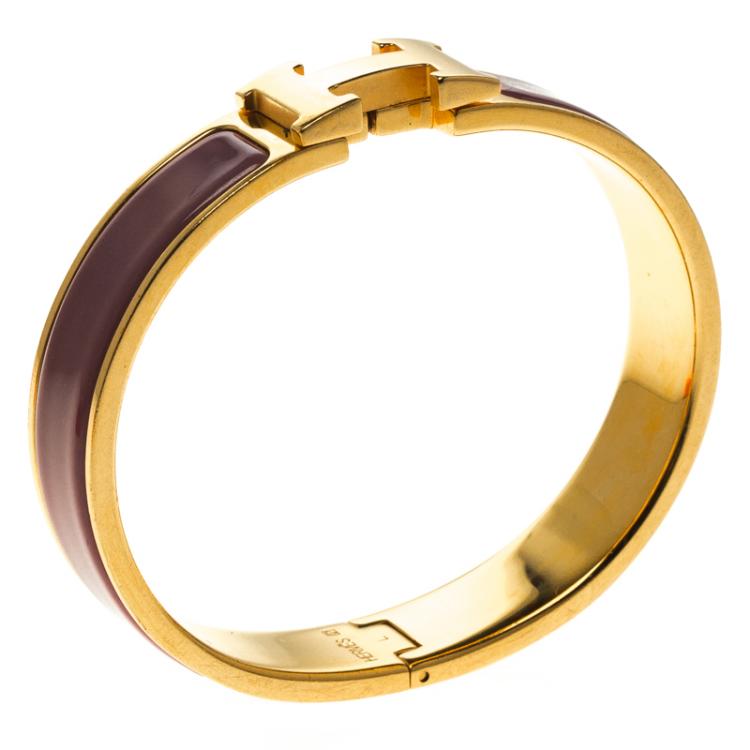 Pre Owned Hermes Clic Clac H Purple Enamel Gold-Plated Bracelet PM