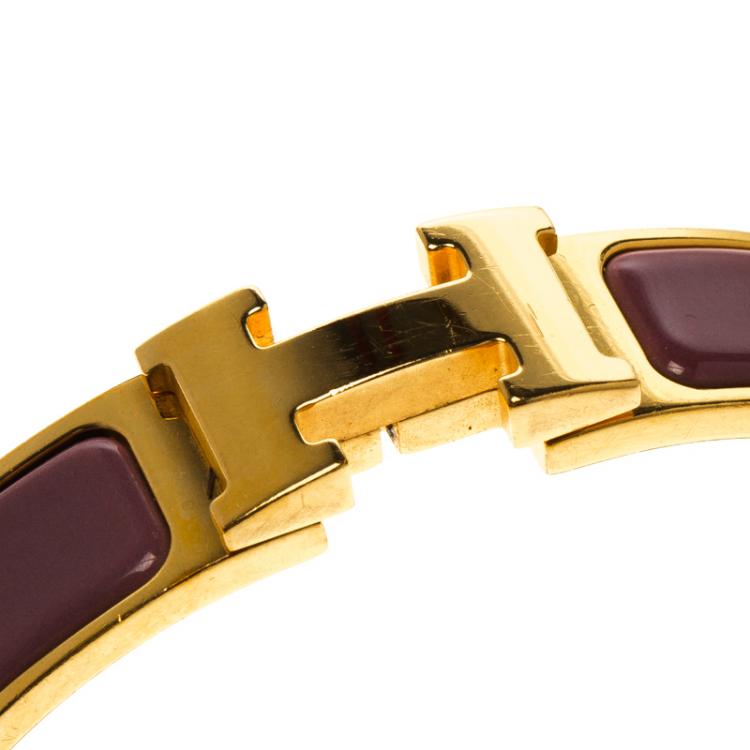 Pre Owned Hermes Clic Clac H Purple Enamel Gold-Plated Bracelet PM