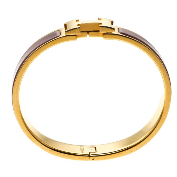 Pre Owned Hermes Clic Clac H Purple Enamel Gold-Plated Bracelet PM
