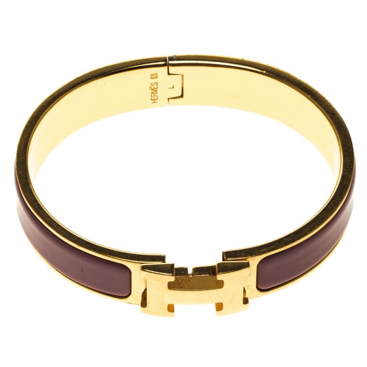 Pre Owned Hermes Clic Clac H Purple Enamel Gold-Plated Bracelet PM