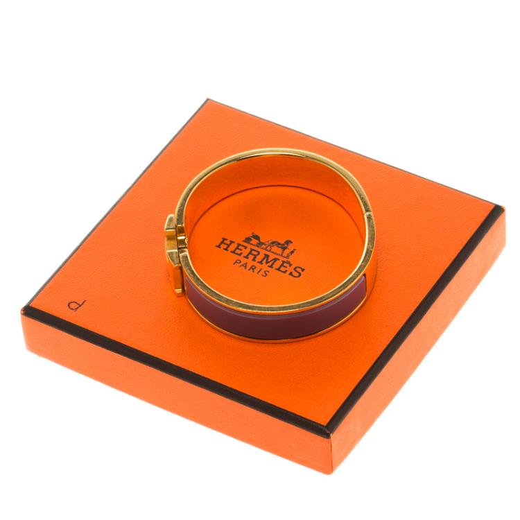 Pre Owned Hermes Clic Clac H Purple Enamel Gold-Plated Bracelet PM