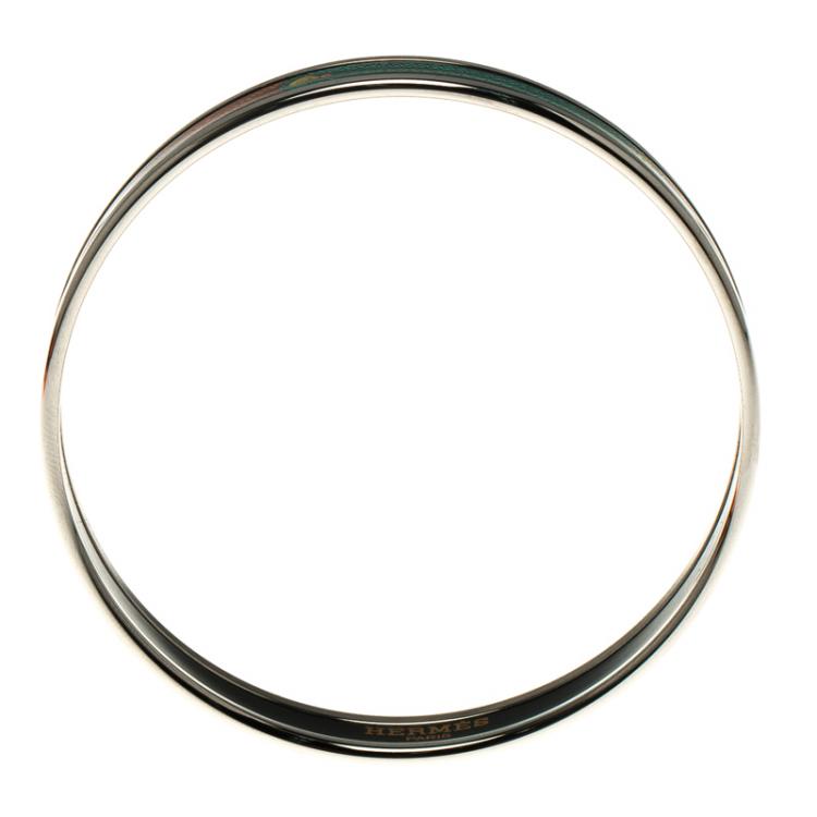 Pre Owned Hermes Multicolor Printed Enamel Palladium Plated Narrow Bracelet GM