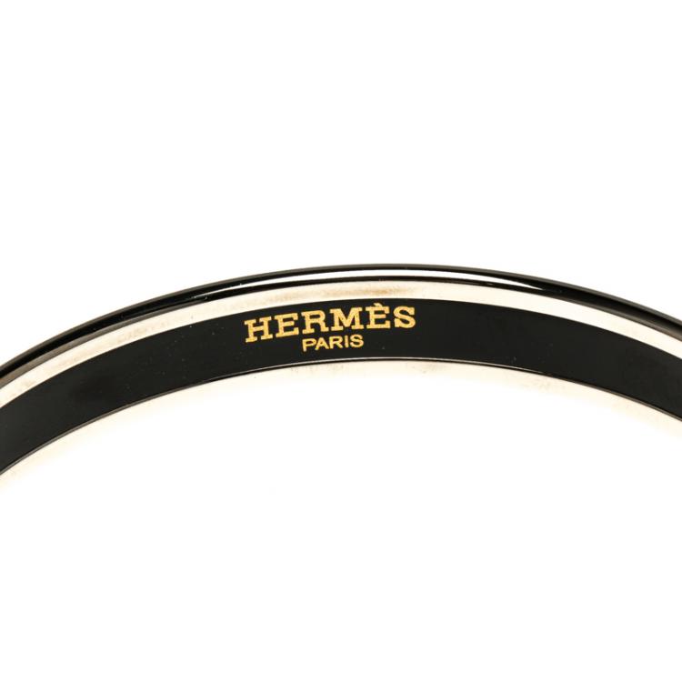 Pre Owned Hermes Multicolor Printed Enamel Palladium Plated Narrow Bracelet GM