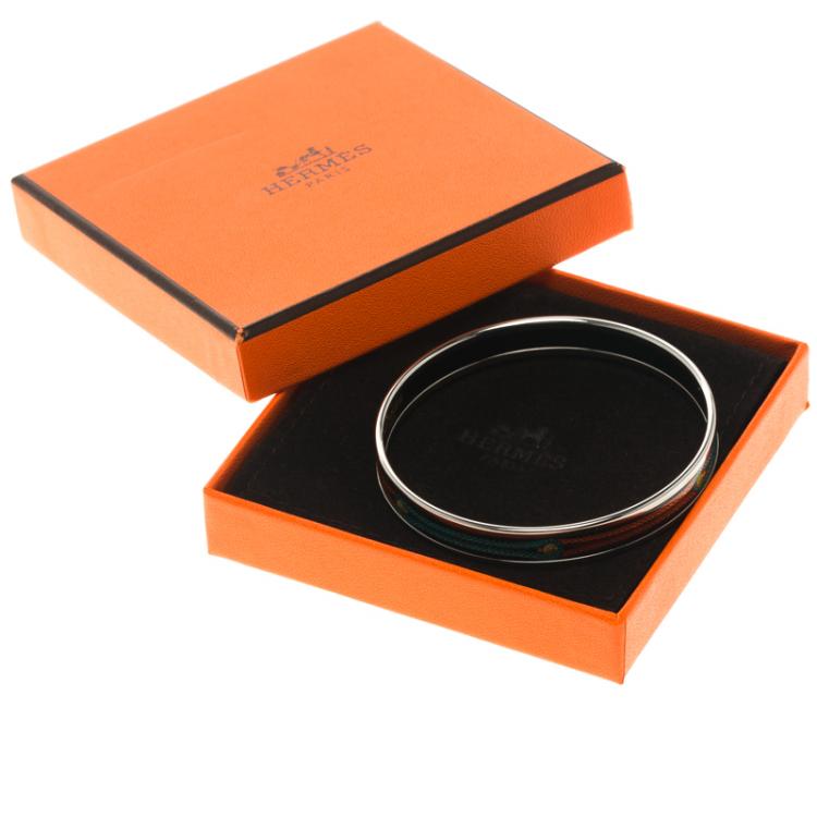 Pre Owned Hermes Multicolor Printed Enamel Palladium Plated Narrow Bracelet GM