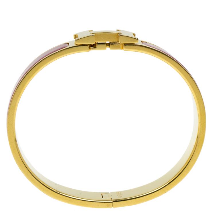 Pre Owned Hermes Clic Clac H Narrow Red Enamel Gold-Plated Bracelet PM