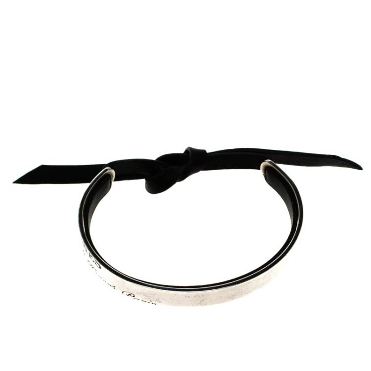 Pre Owned Hermes Silver & Leather Cartouche Bracelet 16cm