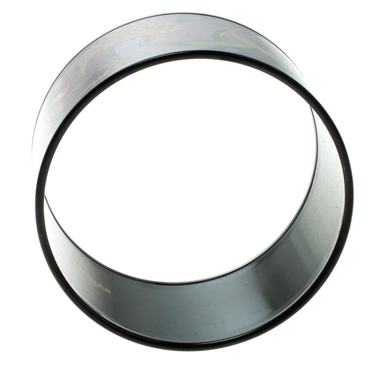 Pre Owned Hermes Purple Printed Enamel Black PVD-plated Wide Bangle Bracelet GM