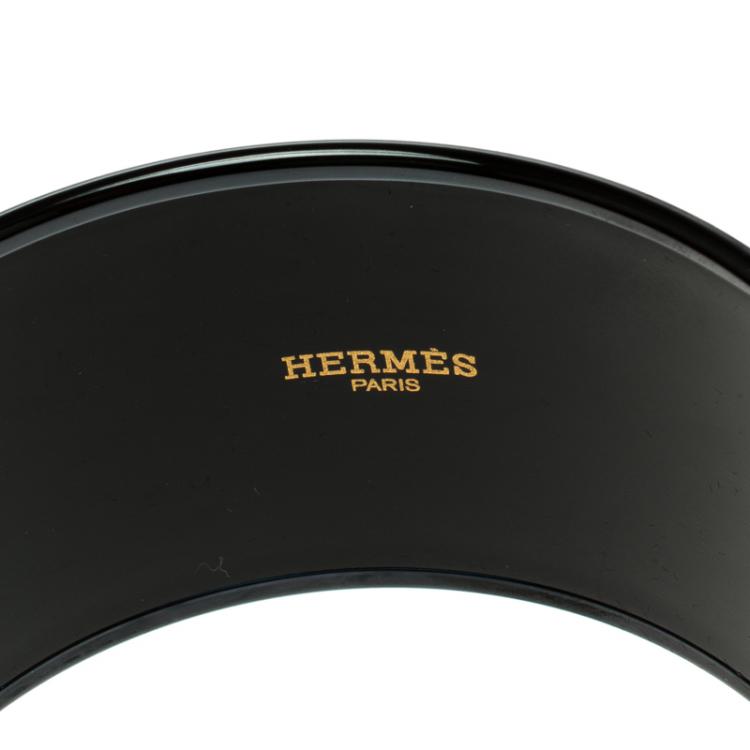 Pre Owned Hermes Purple Printed Enamel Black PVD-plated Wide Bangle Bracelet GM