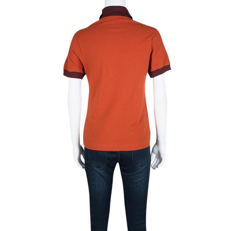 Pre Owned Hermes Seiller Orange Contrast Trim Detail Polo T-Shirt S