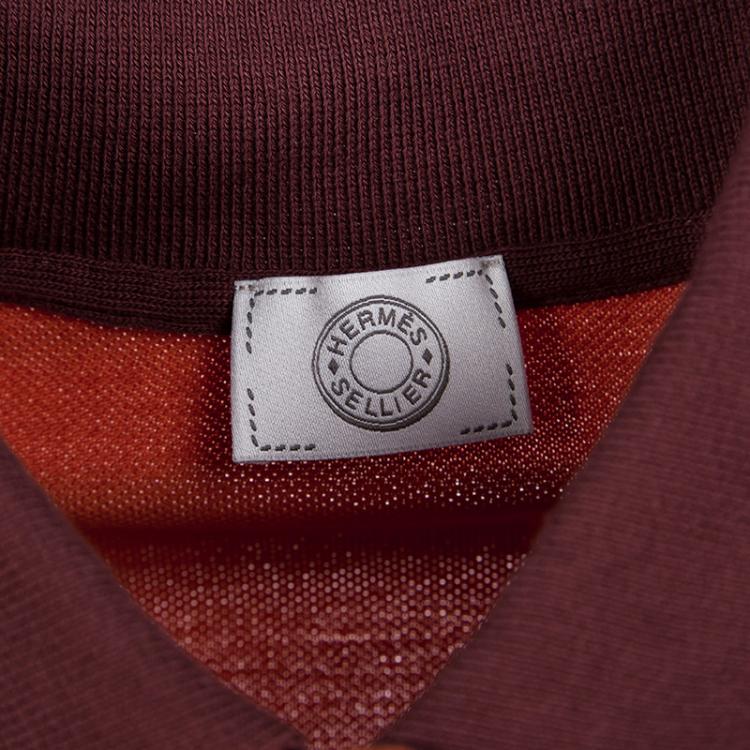 Pre Owned Hermes Seiller Orange Contrast Trim Detail Polo T-Shirt S