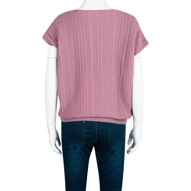Pre Owned Hermes Pink Chunky Cotton Knit Top M