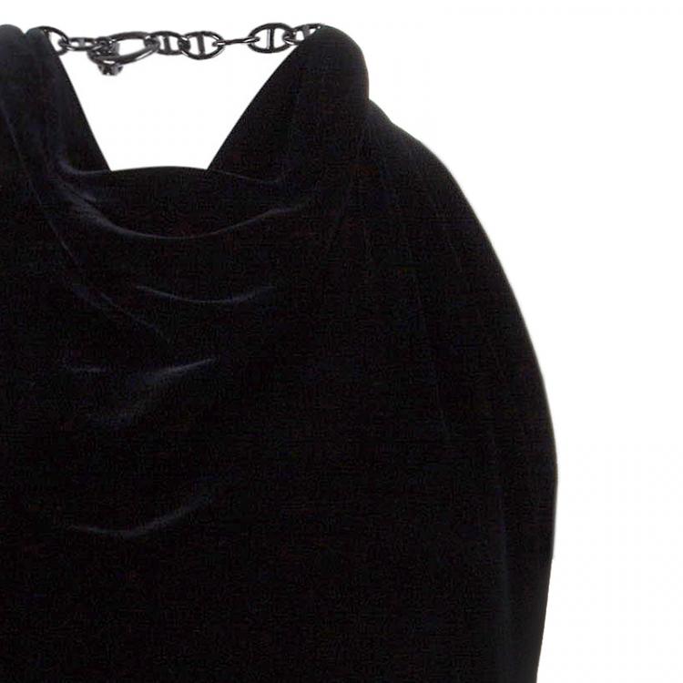 Pre Owned Hermes Black Velvet Halter Back Gown M