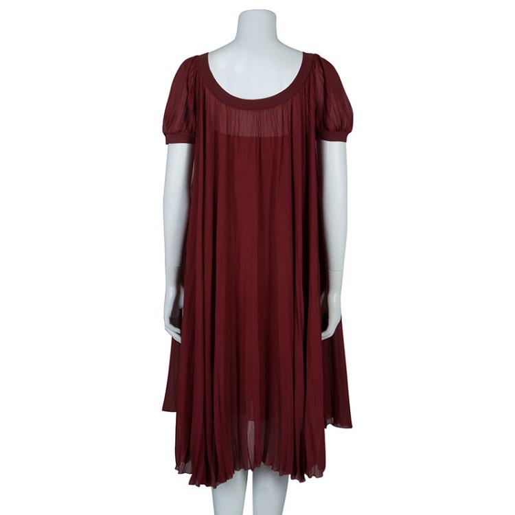 Pre Owned Hermes Red Silk Off-Shoulder Dress M