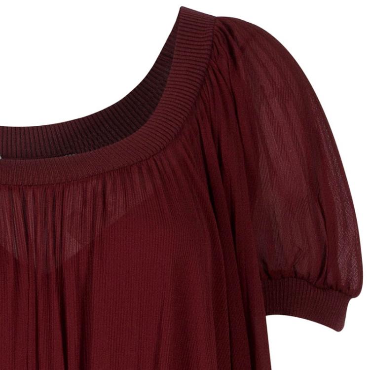 Pre Owned Hermes Red Silk Off-Shoulder Dress M