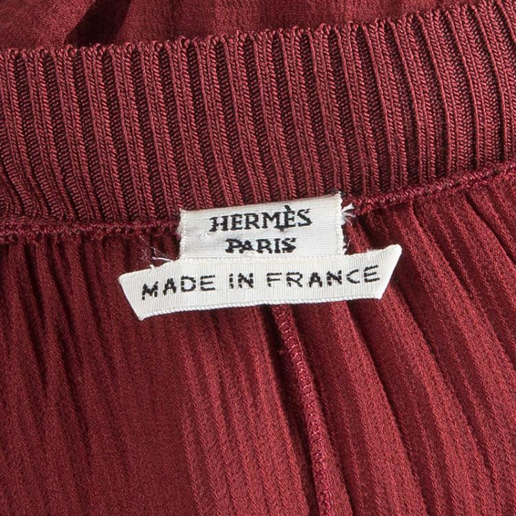 Pre Owned Hermes Red Silk Off-Shoulder Dress M