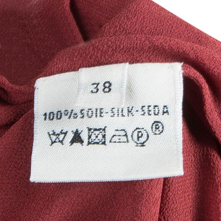 Pre Owned Hermes Red Silk Off-Shoulder Dress M