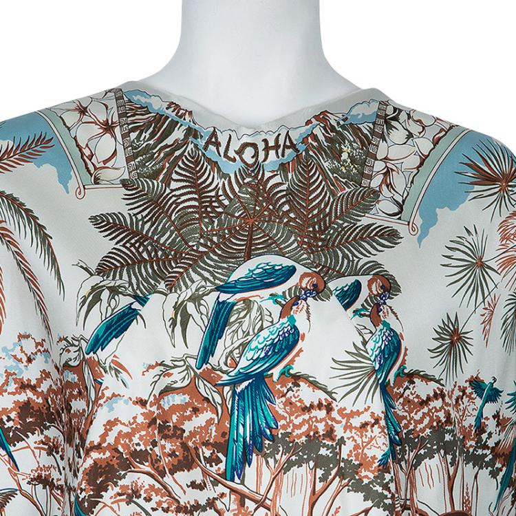 Pre Owned Hermes Silk Printed Shift Dress M