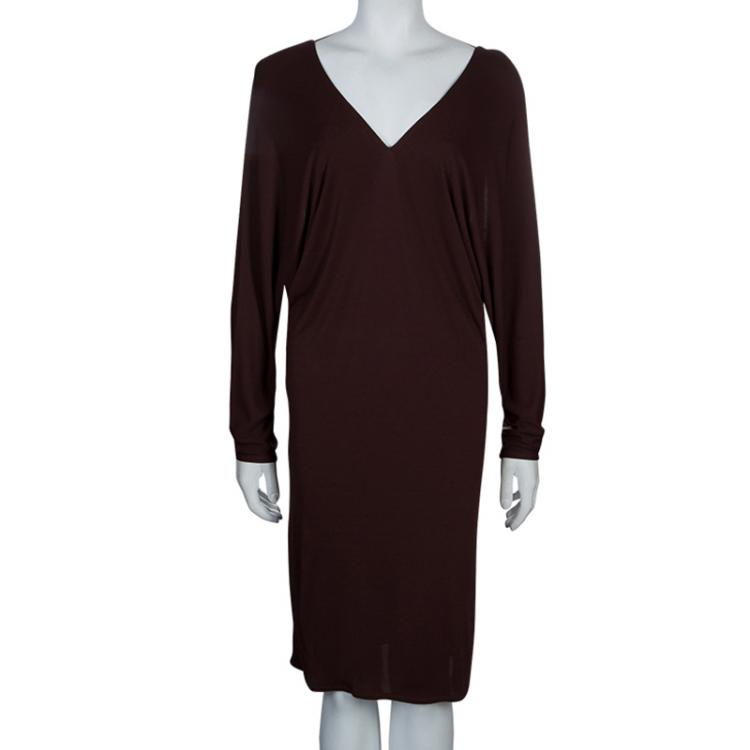 Pre Owned Hermes Burgundy Long Sleeve Dress M
