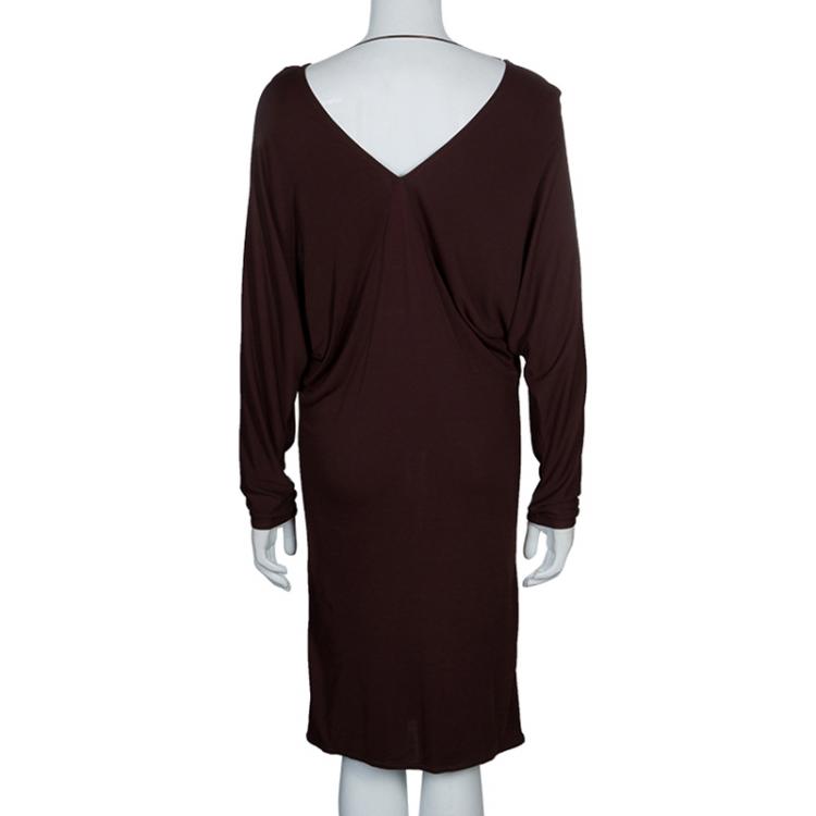 Pre Owned Hermes Burgundy Long Sleeve Dress M