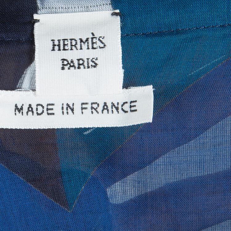 Pre Owned Hermes Blue Printed Corded Belt Detail Sheer Kimono Dress M