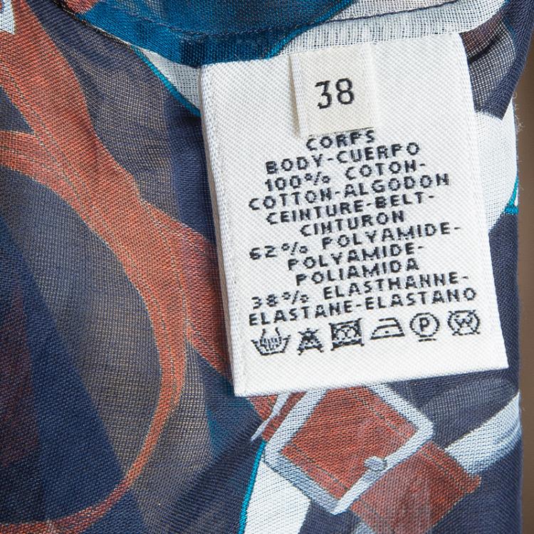 Pre Owned Hermes Blue Printed Corded Belt Detail Sheer Kimono Dress M