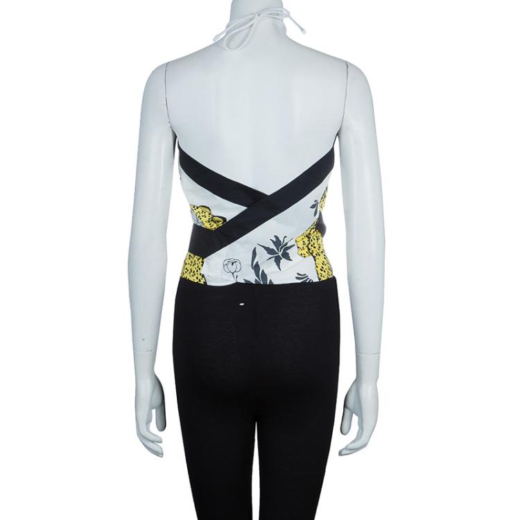 Pre Owned Hermes Printed Cotton Handkerchief Halter Tie-Up Top L