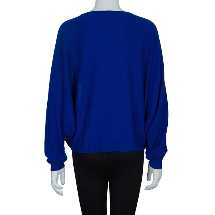 Pre Owned Hermes Blue Batwing Sleeve Cashmere Sweater S