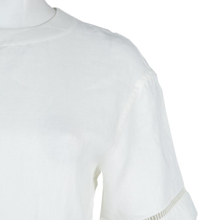Pre Owned Hermes White Cotton-Linen Belted Dress S