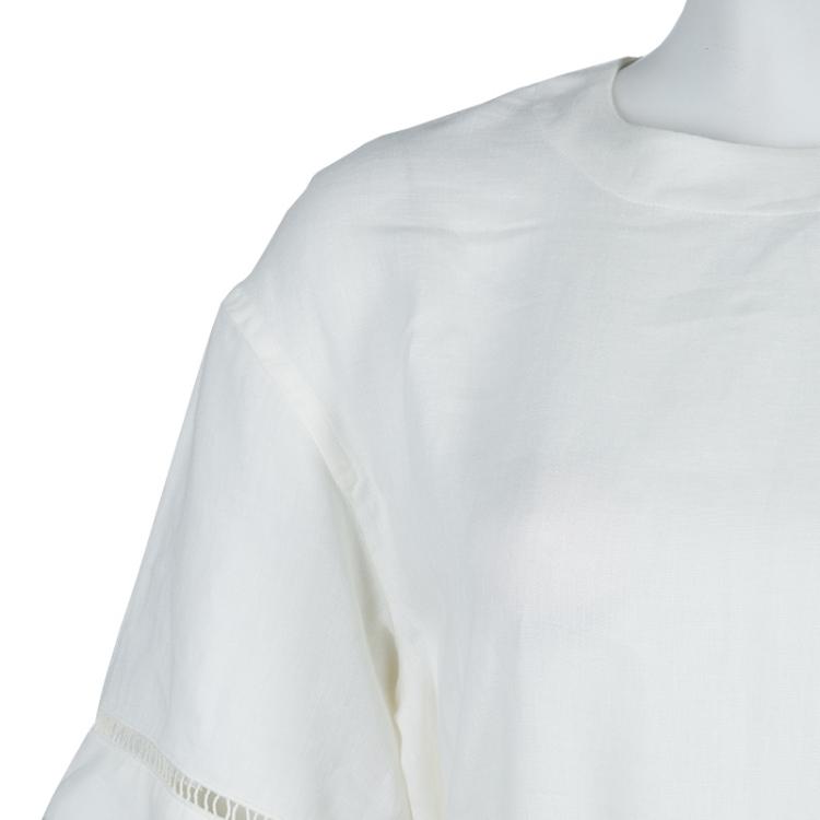 Pre Owned Hermes White Cotton-Linen Belted Dress S