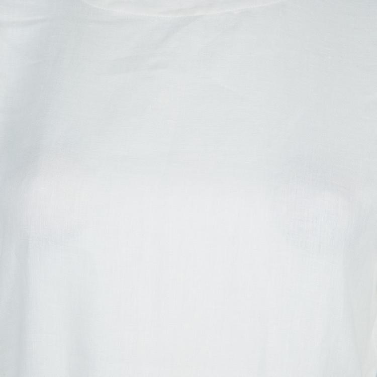 Pre Owned Hermes White Cotton-Linen Belted Dress S