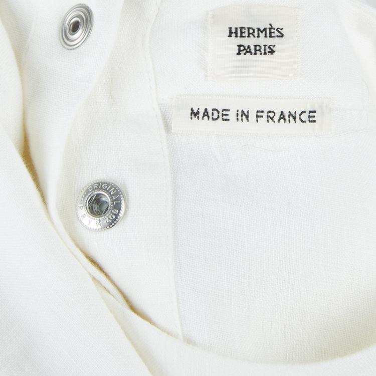 Pre Owned Hermes White Cotton-Linen Belted Dress S