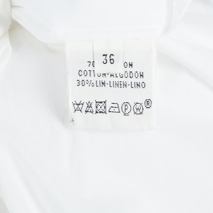 Pre Owned Hermes White Cotton-Linen Belted Dress S