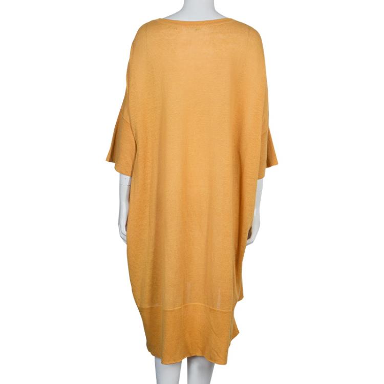 Pre Owned Hermes Orange Printed Silk Wool Dress OS