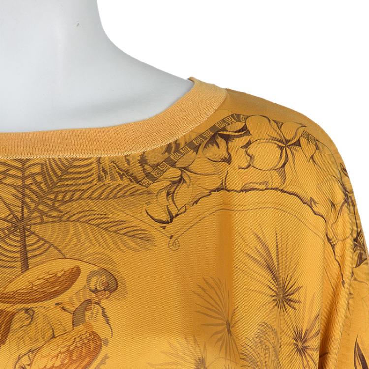Pre Owned Hermes Orange Printed Silk Wool Dress OS