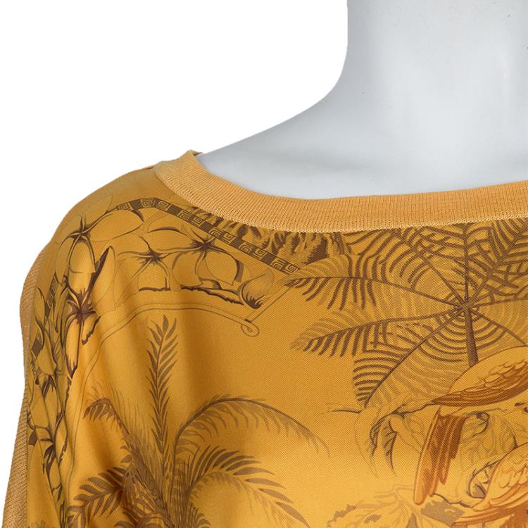 Pre Owned Hermes Orange Printed Silk Wool Dress OS