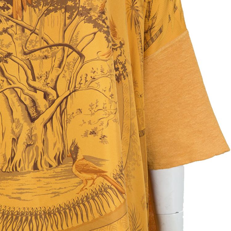 Pre Owned Hermes Orange Printed Silk Wool Dress OS